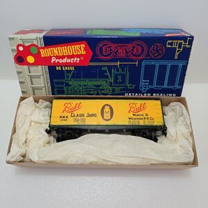 VTG Roundhouse HO Train 36' Billboard Box Car Ball Mason Glass Jar Muncie Wester